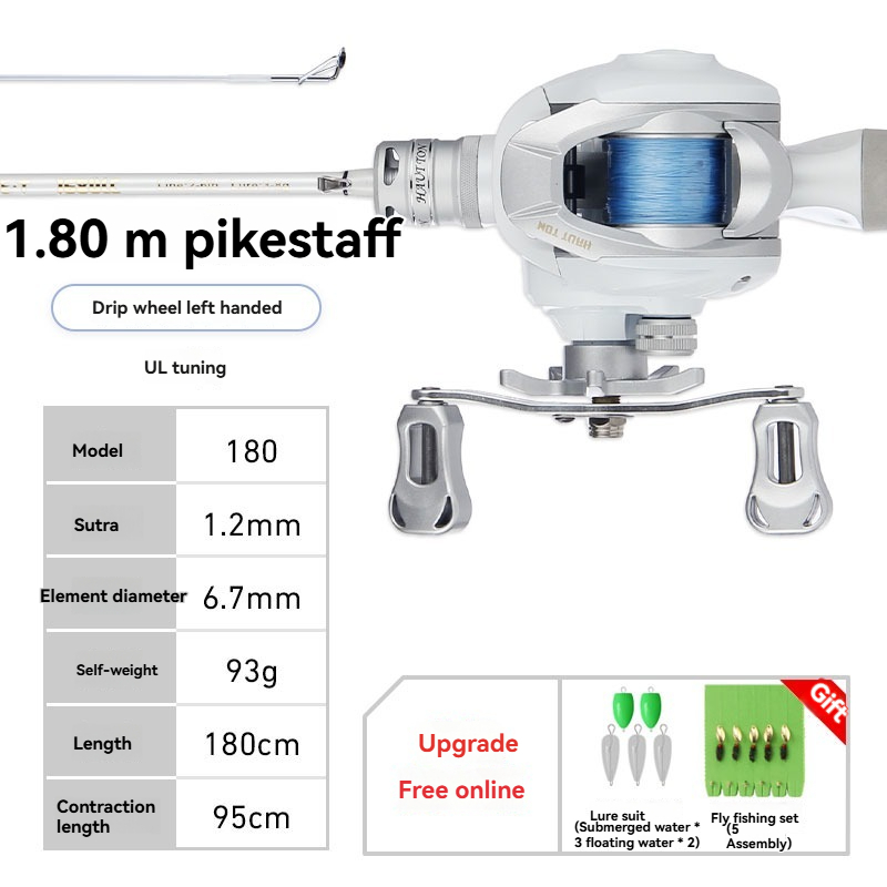 High-performance 1.80 m pike fishing rod and reel combo with lightweight design and free lures.