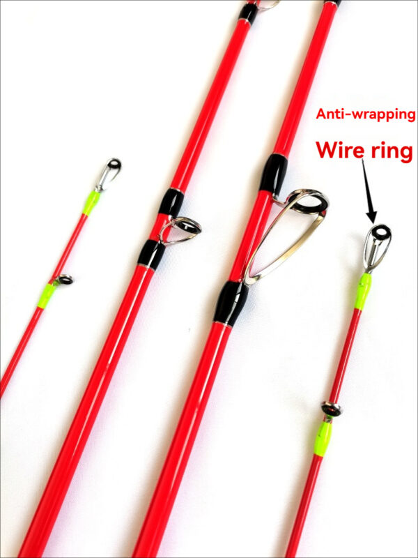 Vibrant red fishing rods with anti-wrapping design for anglers seeking durable, functional gear.